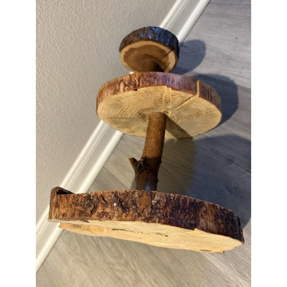 3 tiered Handcrafted Natural Tree Log Slices serving Stand Decorative Style